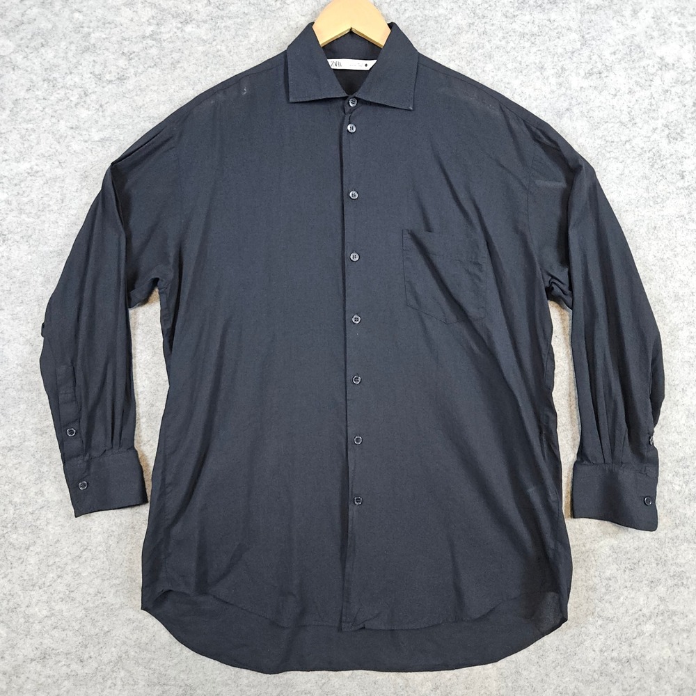 Zara Men's Shirt Size S Black Long Sleeve Button Up 100% Cotton Lightweight